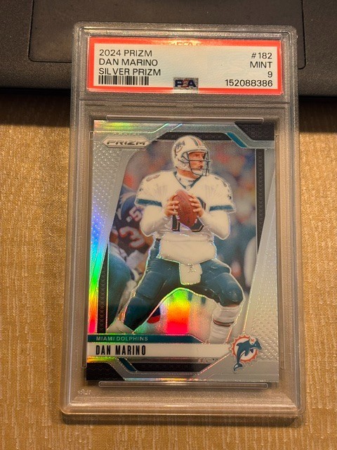 2024 Panini Prizm Dan Marino Silver Prizm Refractor Dolphins #182 PSA 9 Mint view 1