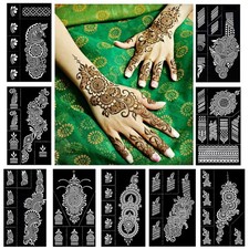 Reusable Henna Tattoo Stencils Kit, Mehendi Stencils for Hands Forearm 9 sheets