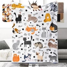 Cute Cat Pattern Blanket: Soft Lightweight Warm AC Nap Throw For Home  Office