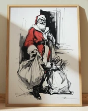SANTA CLAUS CHRISTMAS INK DRAWING PRINT SKETCH 4" x 6" CHRISTMAS PRINT