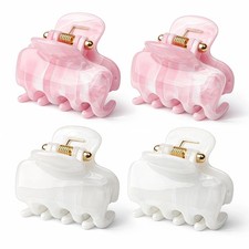 2 Inch Medium Hair Claw Clip for Women Thin Long Hair, Pink/White