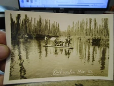 G25 Old MEXICO MEXICAN Postcard Xochimilco Photo Gondola Boats Swamp Polers Men