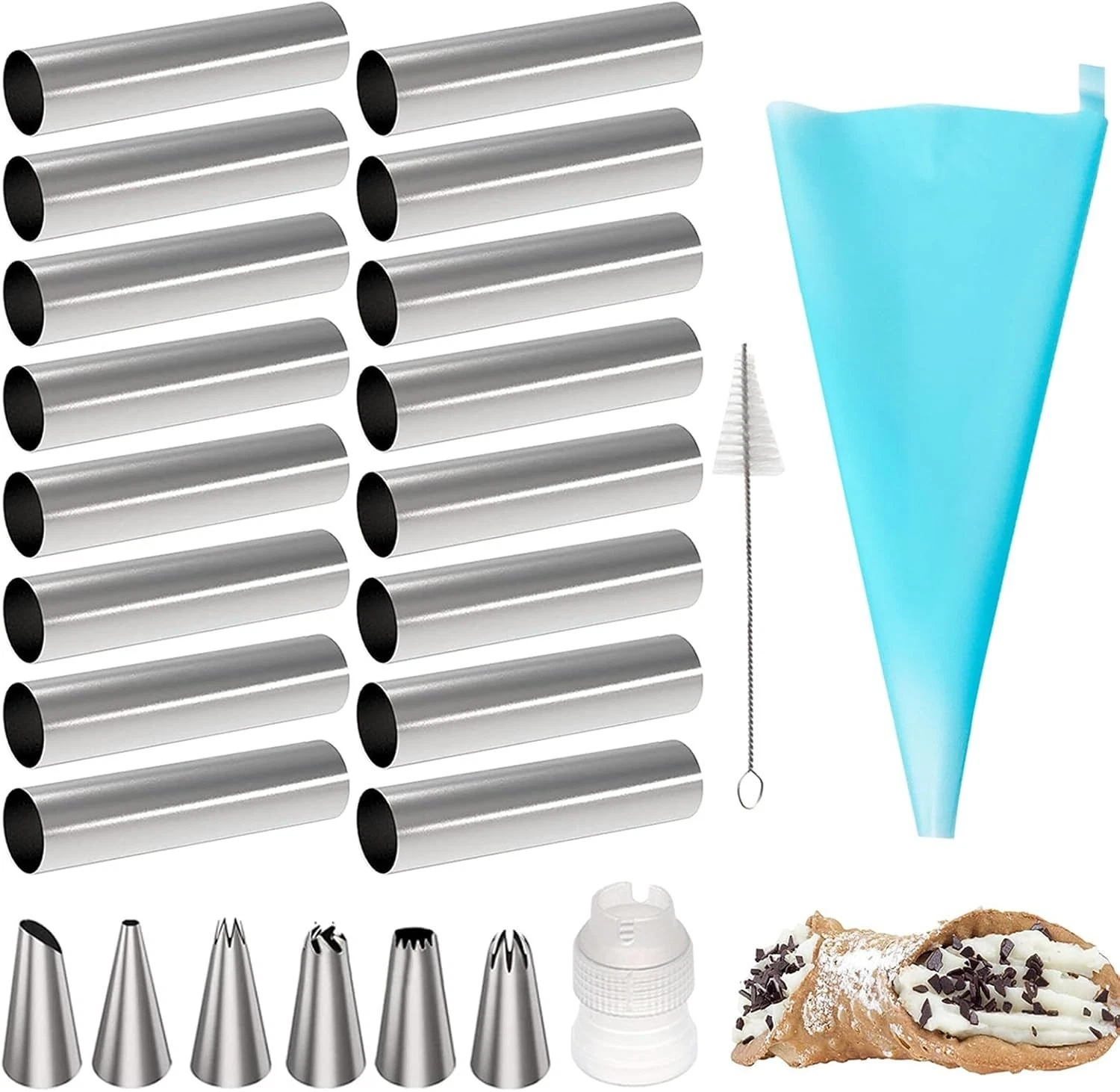 Cannoli Tubes Set, 25 Pack Large Cannoli Forms with Cleaning Brush, Reusable Sil
Opens in a new wind