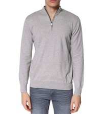 Men's half zip sweater in cotton/cashmere Blooker light grey Made in Italy