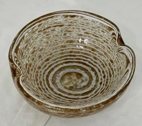 Vintage Barovier Toso Murano Art Glass Ashtray Candy Dish White Brown Good Swirl