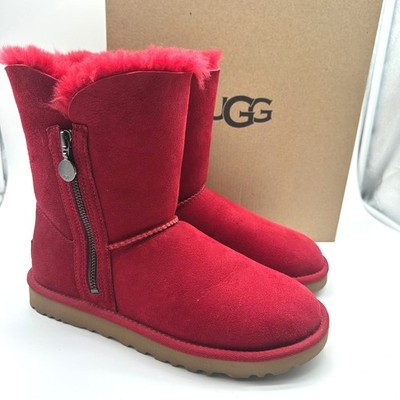 NIB UGG Bailey Classic Short Dual Zip Kiss Red Suede Short Boots Womens 7