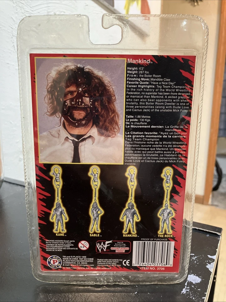 Placo Toys WWF World Wrestling Federation Mankind Keychain New 1998 Foley - Image 2 of 2