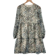 LOFT Tunic Dress Womens Small Multi Animal Print Long Sleeve Round Neck Pullover