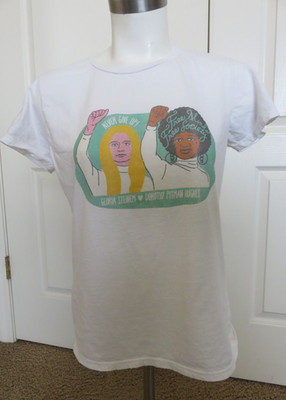 VTG Gloria Steinem Dorthy Pitman Hughes Create Protest Women's S-M White T Shirt