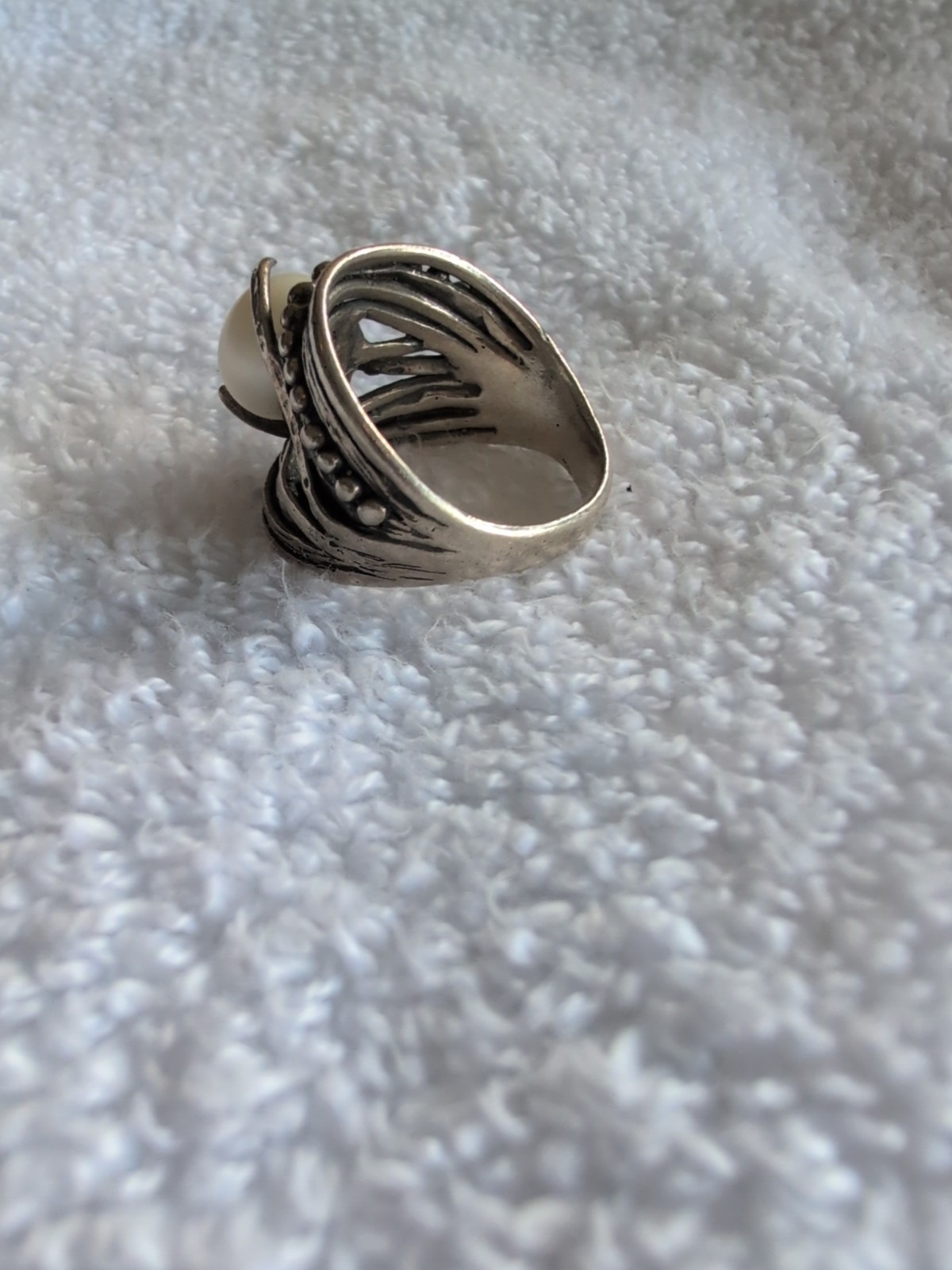Sterling Silver Textured Modernist Ring Pearl Ring Size 9 | eBay