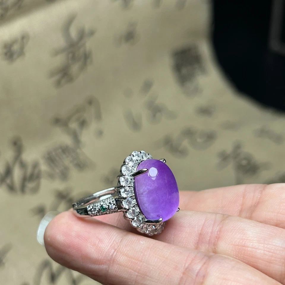 Natural Ice Lavender Jade jadeite Vintage Women Adjustable Size Ring - Image 3 of 4