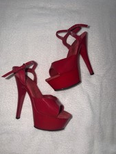 Pleaser Rojo Charol Plataforma Tacones de aguja Correa para el tobillo Punta abierta Mujeres