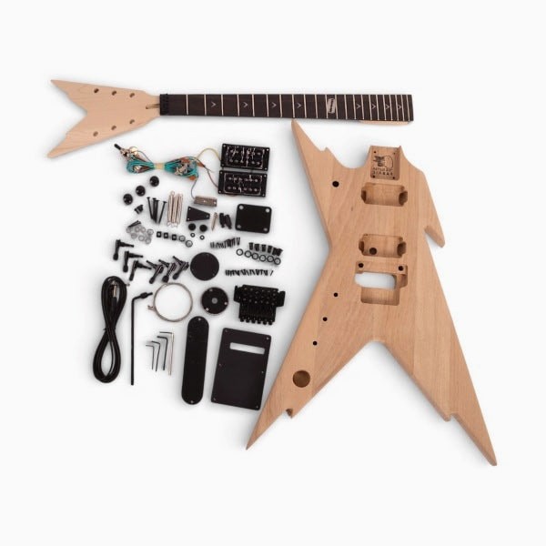 Guitare Électrique Gaucher en Kit - Corps Anguleux Metal, Acajou, Ébène