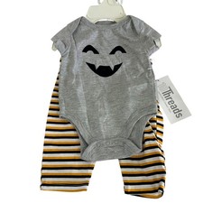Baby Halloween Ghost Bodysuit Pants Set Size NB Orange Stripe Outfit New