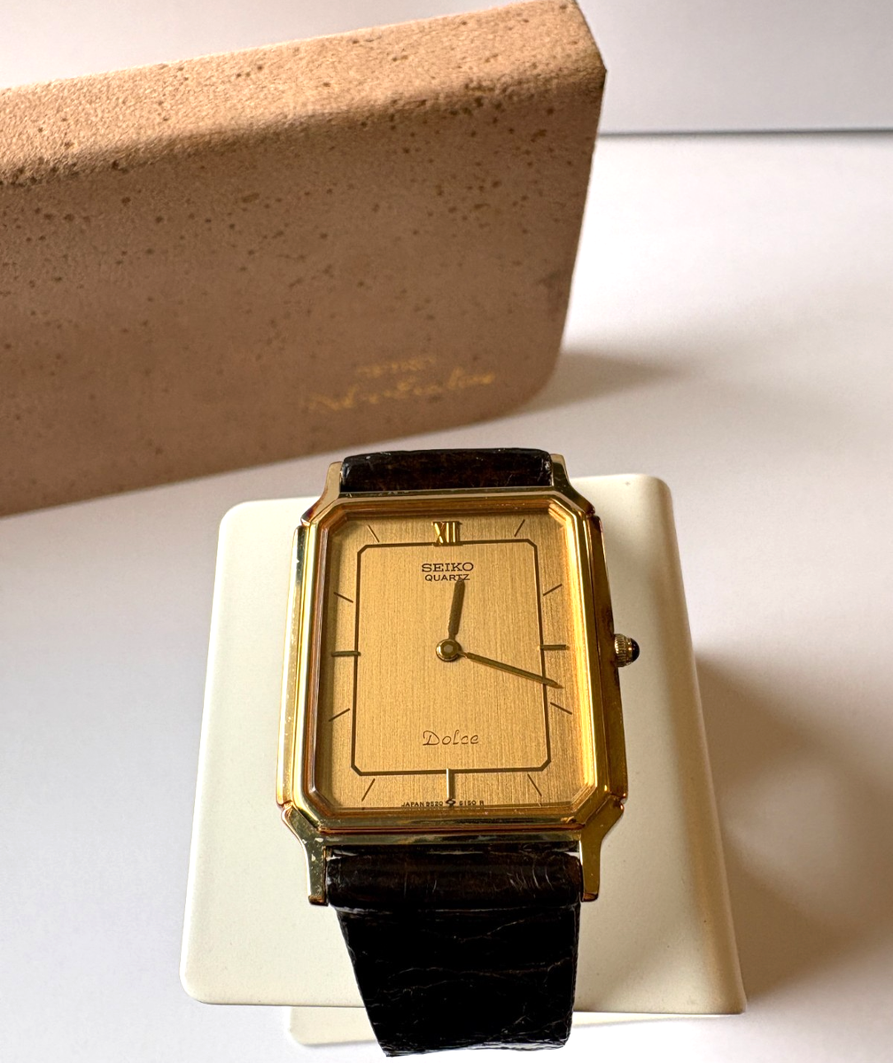 セイコードルチェ14k9520-5050 NMINT w/CASE] Seiko Dolce 9520-5140 25mm Gold Dial Rectagon Quartz