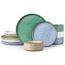 12 Piece Dinnerware Sets, Stoneware Tableware Dish Set for 4, Plates and Bowl...