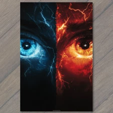 Art Print  Fire Ice Dual Energy Eyes Lightning Contrast Power Electric Storm