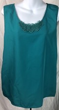 Vintage Cami Silky Tank Top M Green Lace ScoopNeck Career Office Fairy Coquette