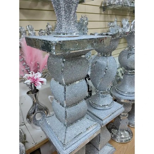 Silver Mirrored Side Table – Crushed Diamond Crystal Sparkly End Table_ 60cms - Picture 5 of 5