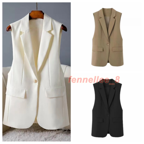 Women Midi Blazer Gilet Waistcoat Vest Tank Tops Coat Jacket Cardigan Fashion - Picture 1 of 14