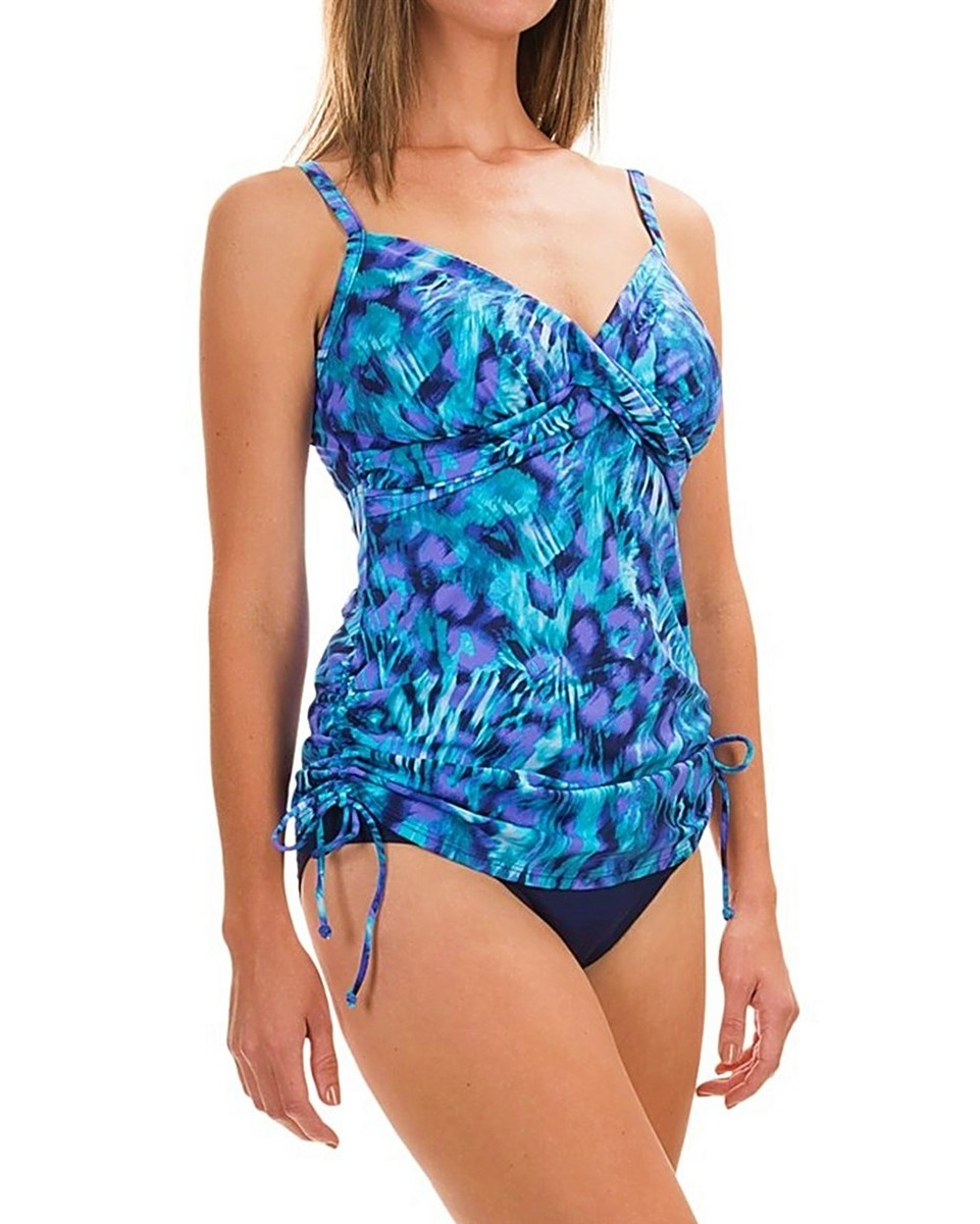 Trimshaper Blue Wendy Distant Twisted Front Tankini Top Swimwear