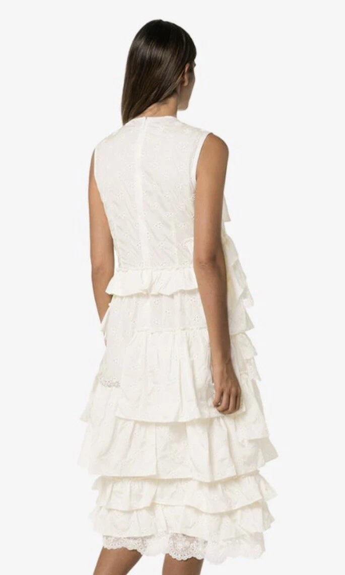 Nuovo Abito Moncler Genius Donna Simone Rocha Abbellito Barruffle Perla Bianco 42 S