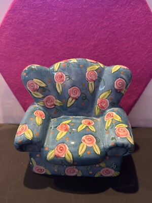 Vintage Empress Arts Hand Painted Oversized Chair Trinket Box Floral