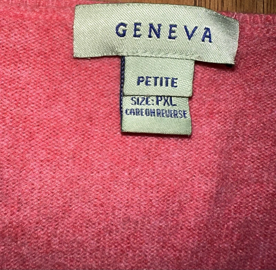 Geneva 100% Cashmere Women’s Sweater Pink V-Neck Pullover Petite XL - Image 2 of 4
