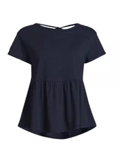 Time and Tru Woman’s Tie Back Peplum Top Shirt Navy 100% Cotton XXL (20)