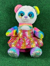 Build-A-Bear Rainbow Friends Panda Plush Sequin Pink Silver Star Overlay Dress