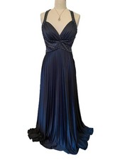 New BETSY  ADAM Dark Gray Studded Pleated Cross Back Gown Prom Gala  Size 6