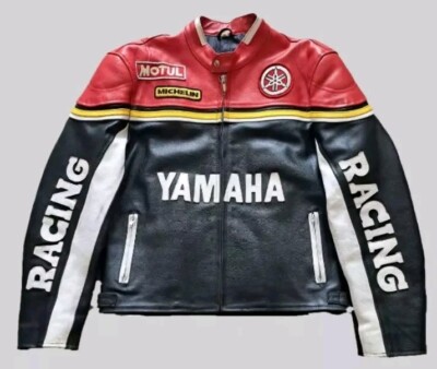 Men's Yamaha Genuine Sheep Leather Black Red Vintage Rare Jacket