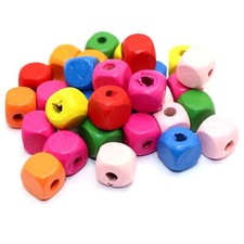 100 Mixed Bright Candy Color 10mm Cube Wood Beads Wooden Spacer