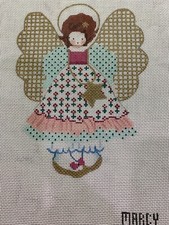 Hand Painted Xmas Needlepoint Canvas ANGEL Xmas Ornament/Stand-up 18 Ct 