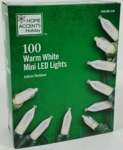 HOME ACCENTS 29.5 ft. 100-Light LED Mini Warm White Light with Green Wire - 第 1/8 張圖片
