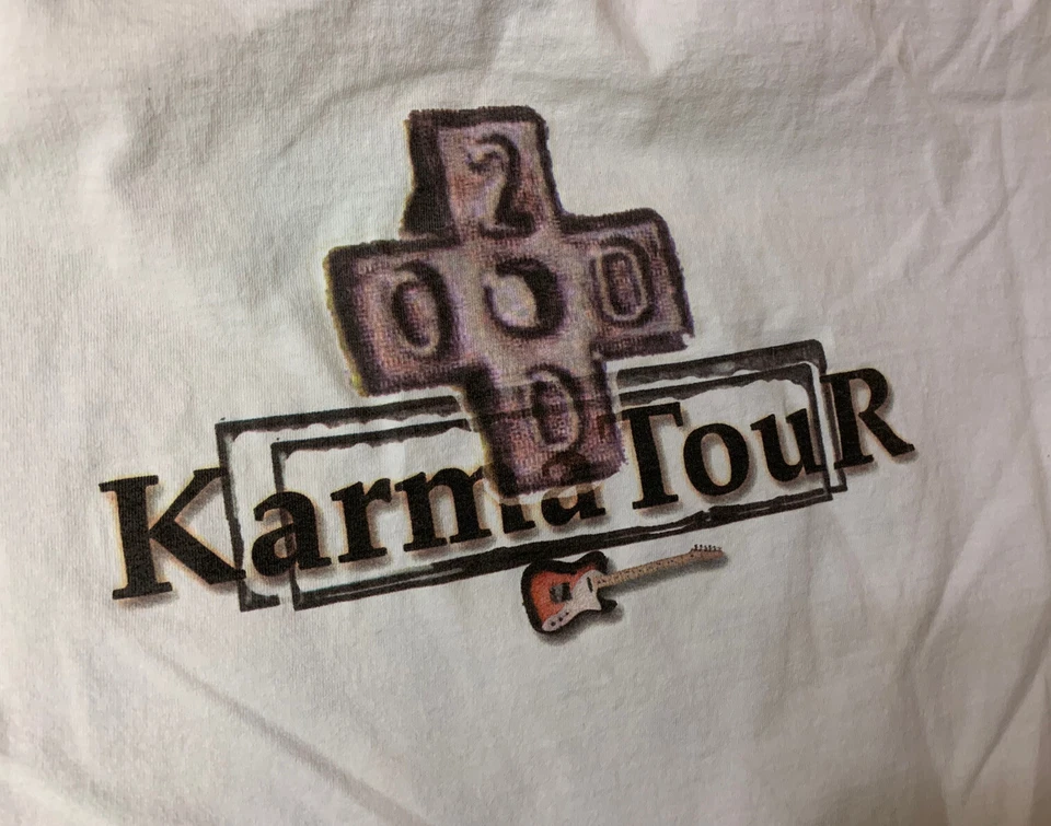 Camiseta etiqueta gigante vintage Rick Springfield Karma Tour guitarras elétricas tamanho G - Imagem 4 de 4