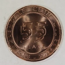 2014 GLENDALE COIN CLUB 55TH ANNIVERSARY MEDAL DANIEL CARR COPPER