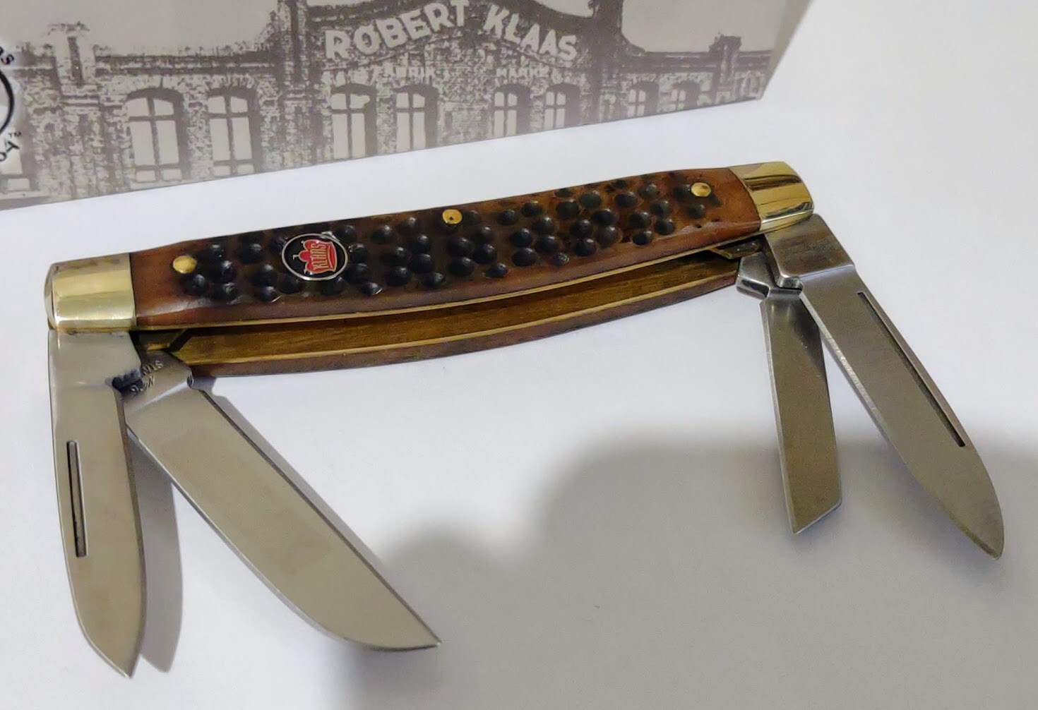 FOUR BLADE KLAAS KISSING CRANE HUNTING POCKET KNIFE AUTUMN BONE