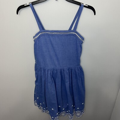 cat and jack blue dress Cat & Jack Girls Floral Blue Dress Scalloped Hemline Shirring A-Line XL  14-16 LN