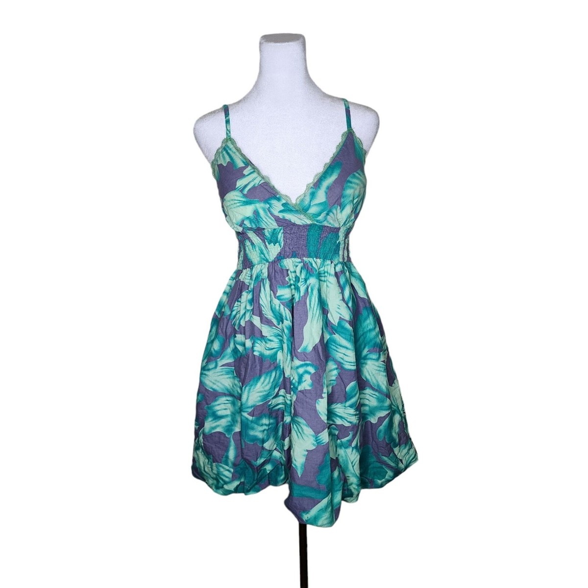 90s floral mini dress Vintage Palm Print Womens Size L Green Black Lace Up Black Emergency Exit Fits like Occasion:Going Out Size:24 M