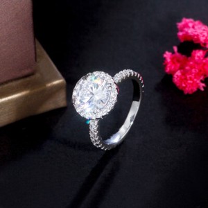 Authentic Rose Gold Plated Cubic Zirconia Big 2 Carat Round Ladies Engagement Wedding Ring