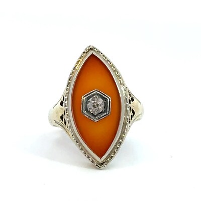 10K Yellow Gold Round Earth-Mined Diamond Marquise Shaped Ring Size 4.25 J676