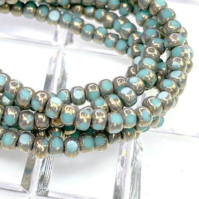 Round Trica Beads, 4x3 mm, Teal Blue w/Bronze Finish, 50 Pcs, 195