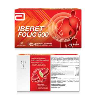 2x ABBOTT Iberet Folic 500 30'S Iron Vitamin C and B Complex Anemia Pregnancy