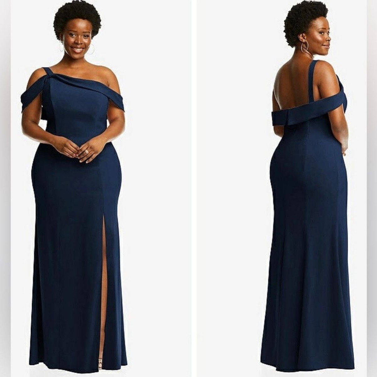 NWT After Six Draped Cuff Maxi Dress with Front Slit in Midnight Navy - Size 24 NWT After Six Draped Cuff Maxi Dress with Front Slit in Midnight Navy - Size 24