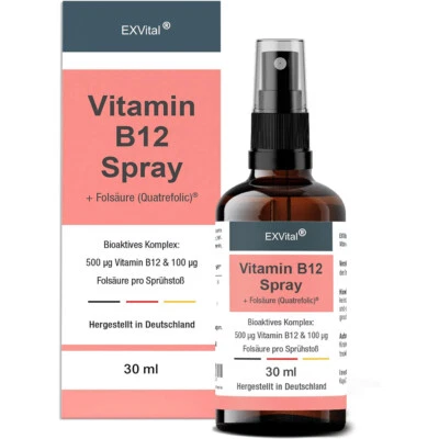 Vitamin B12 Spray mit Quatrefolic® Folsäure, hochdosiert, EXVital