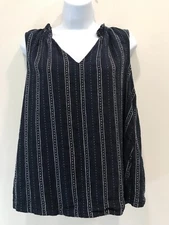 TIME AND TRU WOMEN'S BLUE STRIPED LINEN BLEND SLEEVELESS SHIRT TOP SIZE S (4-6)