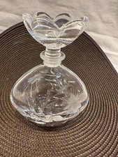 Vintage Crystal Glass Engraved Perfume Scent Bottle -Flower Shaped with Stopper