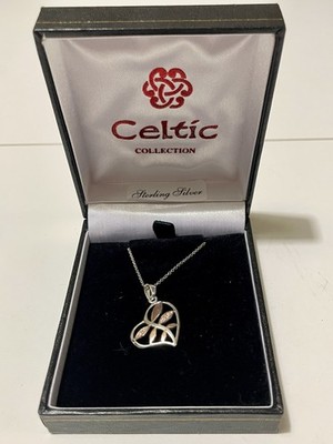  Celtic collection  Sterling Silver 925 Heart Leaf Pendant & Chain W Rose Gold