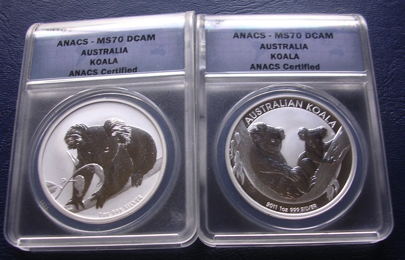 2010-P & 2011-P AUSTRALIA KOALA ANACS MS70 DCAM